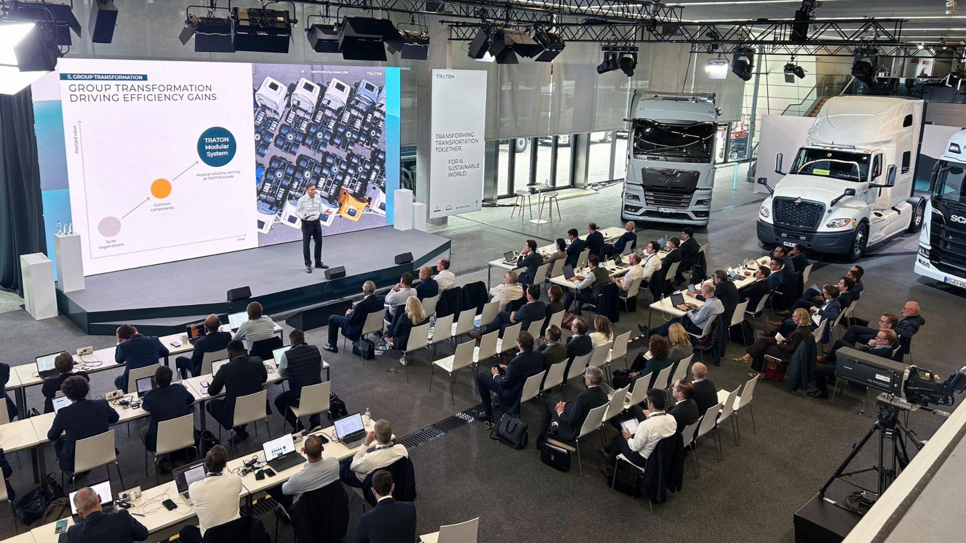 Christian Levin, highlighting TRATON's transformation and efficiency gains.